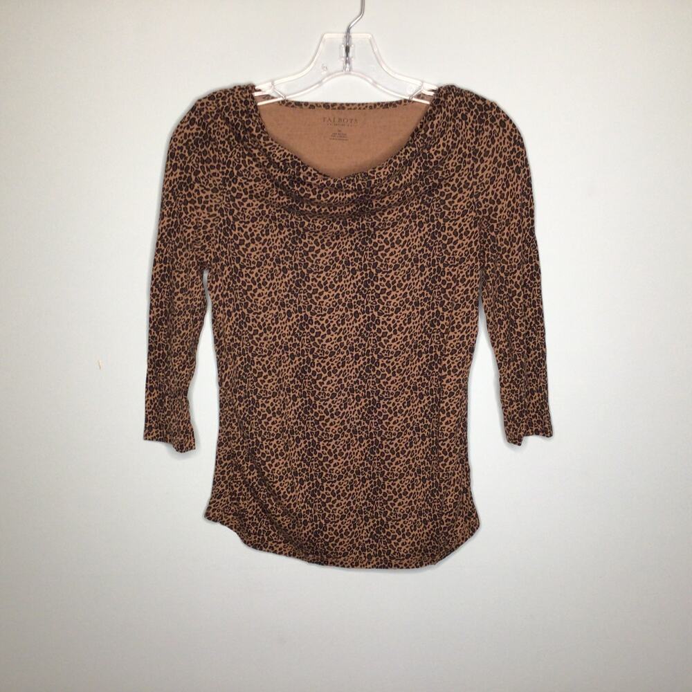 Talbots Draped Neck Leopard Print Top Sz S